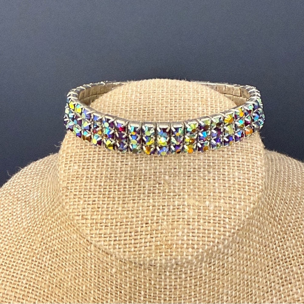 VTG Aurora Borealis Faceted AB Crystal Stretch Bracelet Multicolor 6”